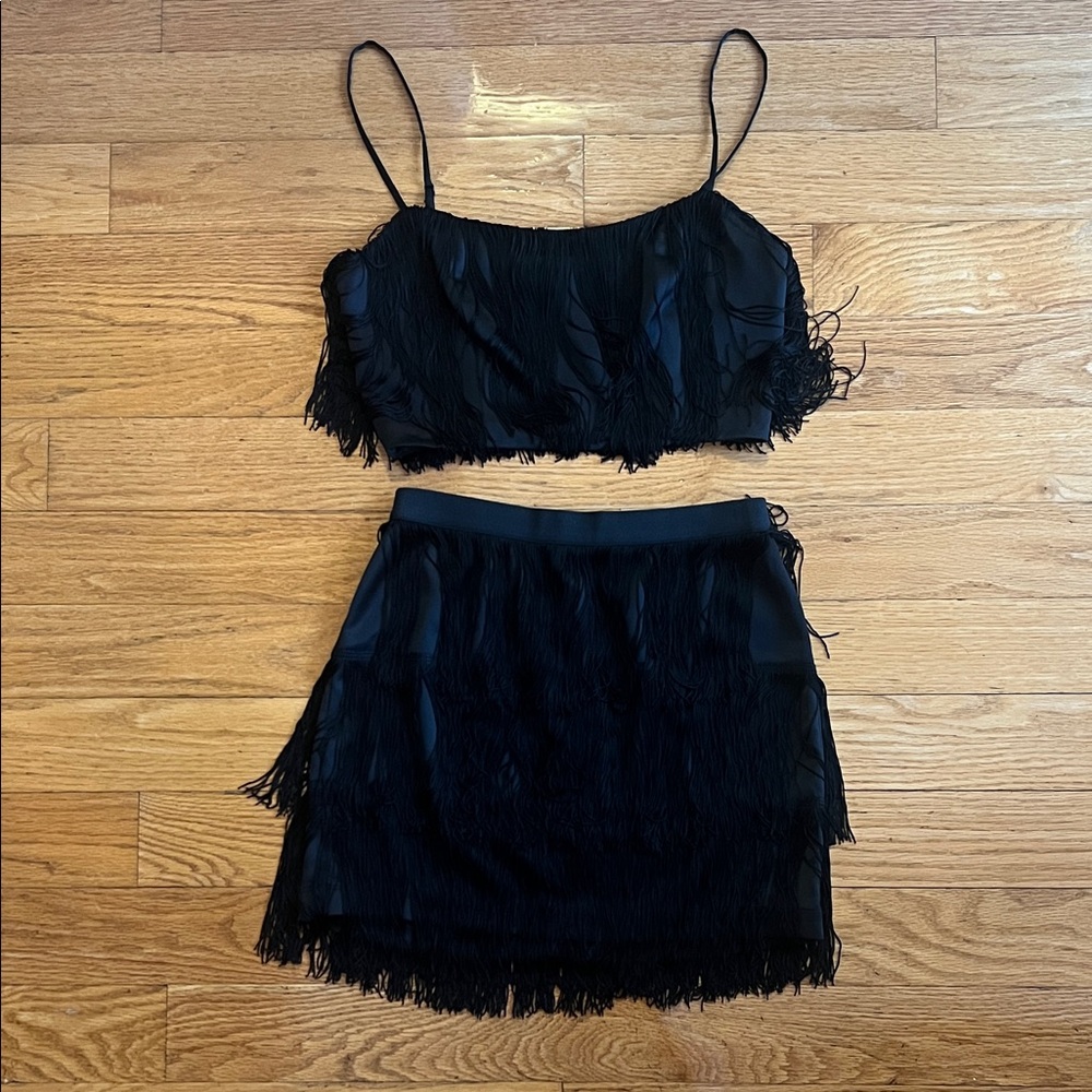 Aritzia Black Fringe Two-Piece Skirt Set